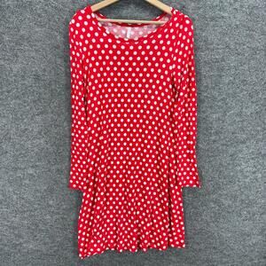 Popyoung Dress Women L Large Red Polka Dot Shift Midi Long Sleeve Stretch Rayon